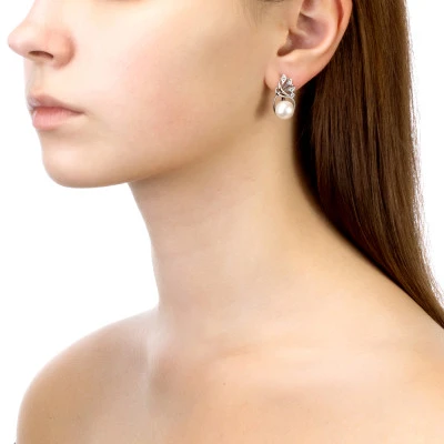 Серьги из серебра с белыми речными жемчужинами 9,5-10 мм