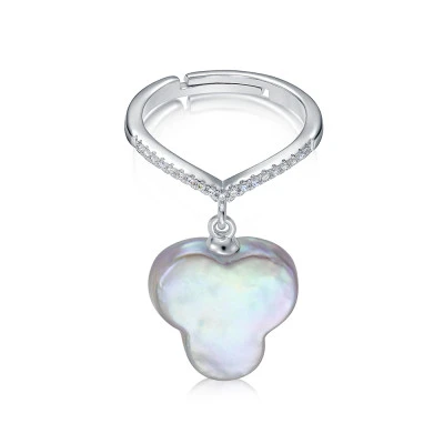 Кольцо из серебра с серебристой барочной жемчужиной 14 мм