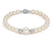 Браслет из белого речного круглого жемчуга 6-10 мм со вставками из серебра