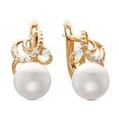 Серьги из желтого золота с белыми речными жемчужинами 8,5-9 мм