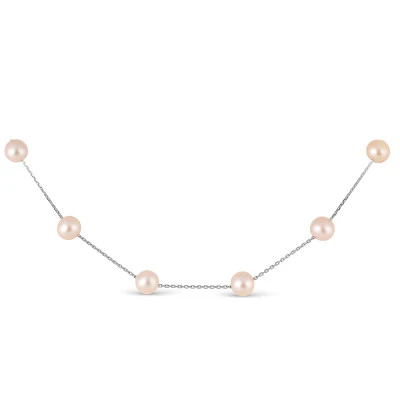 Цепочка из белого золота с розовыми морскими жемчужинами 7-7,5 мм. Длина 45 см