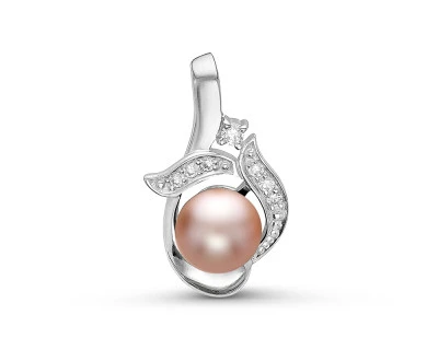 Кулон из серебра с розовой речной жемчужиной 7-7,5 мм