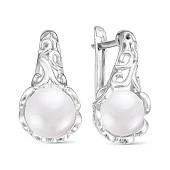Серьги из серебра c белыми речными жемчужинами 8-8,5 мм