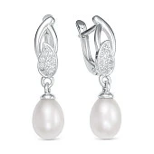 Серьги из белого золота с белыми речными жемчужинами 9-10 мм