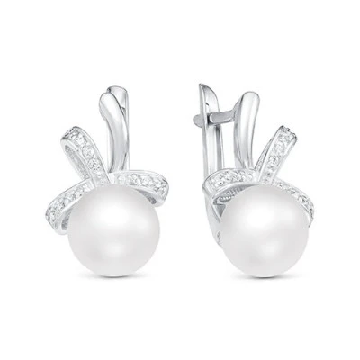 Серьги из белого золота с белыми речными жемчужинами 8,5-9 мм