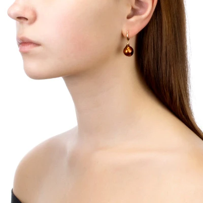 Серьги из серебра с шоколадными жемчужинами "Барокко" 13-16 мм