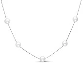 Цепочка из серебра 925 пробы с белыми речными жемчужинами 7-7,5 мм
