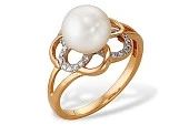 Кольцо из красного золота с белой речной жемчужиной 7-7,5 мм