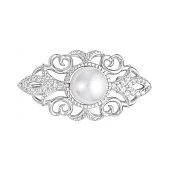 Брошь из серебра с белой речной жемчужиной 8,5-9 мм
