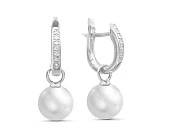 Серьги из серебра с белыми круглыми жемчужинами 8-8,5 мм