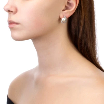 Серьги из серебра c белыми речными жемчужинами 8-8,5 мм