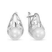 Серьги из серебра c белыми речными жемчужинами 9,5-10 мм