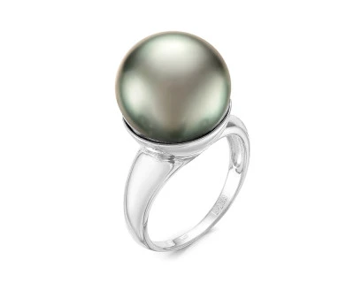 Кольцо из серебра с черной морской Таитянской жемчужиной 14-14,5 мм