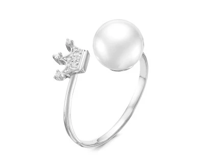 Кольцо "Диор" из серебра с белой речной жемчужиной 8,5-9 мм