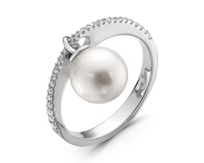 Кольцо из белого золота с белой морской жемчужиной Акойя 8-8,5 мм