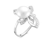 Кольцо из серебра с белой речной жемчужиной 9,5-10 мм