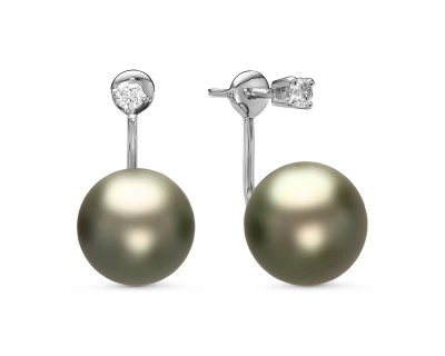 Пусеты "Диор" из белого золота с черными морскими Таитянскими жемчужинами 12,6-12,9 мм