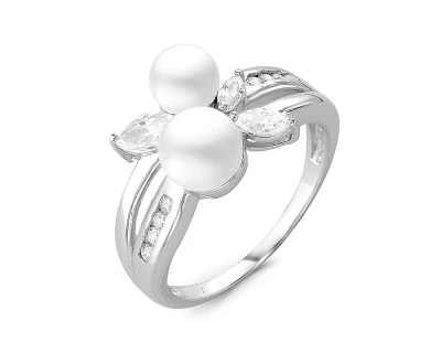Кольцо из серебра с белыми речными жемчужинами 4-6 мм