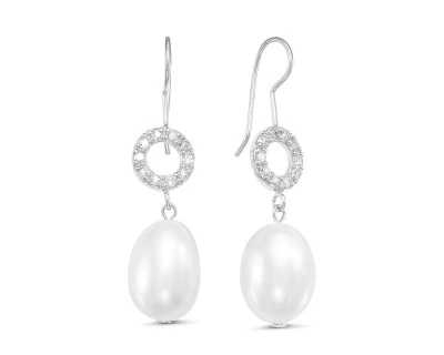 Серьги из серебра с белыми речными жемчужинами 10-11 мм