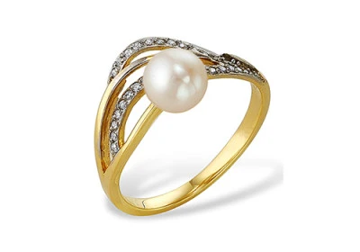 Кольцо из желтого золота с белой речной жемчужиной 7,5-8 мм