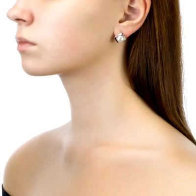 Серьги из серебра c белыми речными жемчужинами 8,5-9 мм