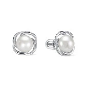 Серьги-гвоздики из серебра c белыми речными жемчужинами 8,5-9 мм