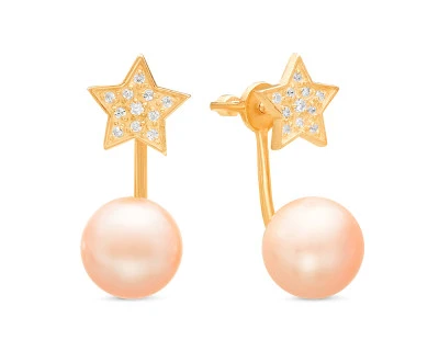 Пусеты "Диор" из серебра с розовыми речными жемчужинами 10,5-11 мм