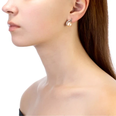 Серьги из серебра с розовыми речными жемчужинами 9,5-10 мм