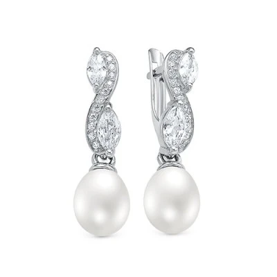 Серьги из серебра с белыми речными жемчужинами 7,5-8 мм
