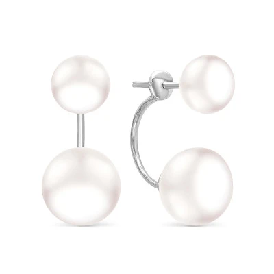 Пусеты "Диор" из серебра с белыми речными жемчужинами 8,5-11 мм