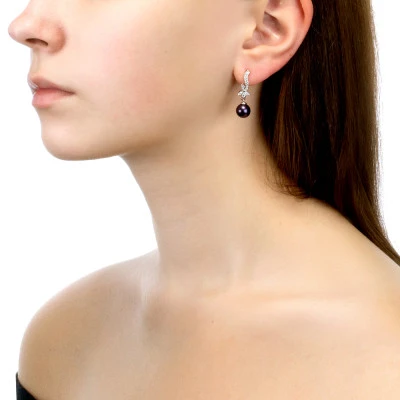 Серьги из серебра с черными речными жемчужинами 8-8,5 мм