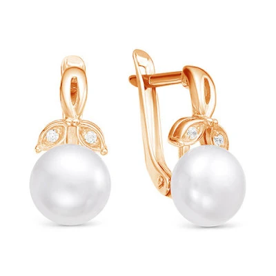 Серьги из красного золота с белыми речными жемчужинами 8,5-9 мм