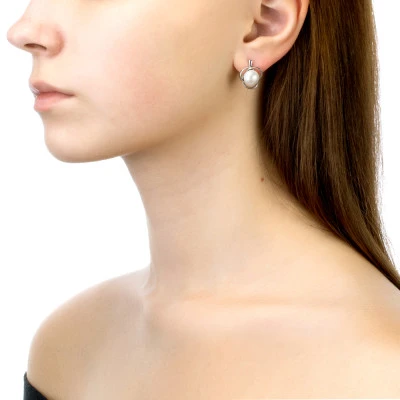 Серьги из серебра c белыми речными жемчужинами 8,5-9 мм