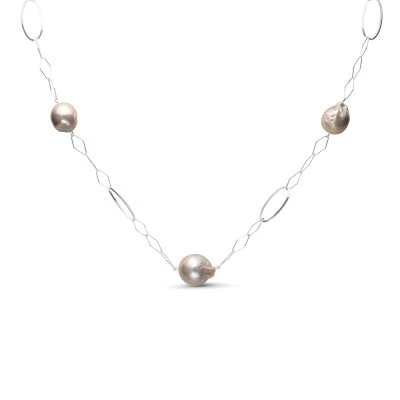 Цепочка из серебра с серебристыми барочными речными жемчужинами 13-16 мм
