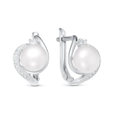 Серьги из белого золота с белыми речными жемчужинами 8,5-9 мм