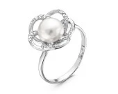 Кольцо из серебра с белой речной жемчужиной 7,5-8 мм