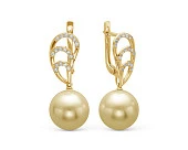 Серьги из желтого золота с золотистыми морскими Австралийскими жемчужинами 13-13,5 мм