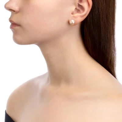 Пусеты из серебра 925 пробы с розовыми речными жемчужинами 10,5-11 мм