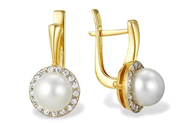 Серьги из серебра с белыми речными жемчужинами 7-7,5 мм