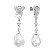 Серьги из серебра c белыми речными жемчужинами "Барокко" 11-14 мм