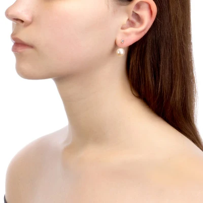 Пусеты "Диор" из серебра с розовыми речными жемчужинами 9,5-10 мм