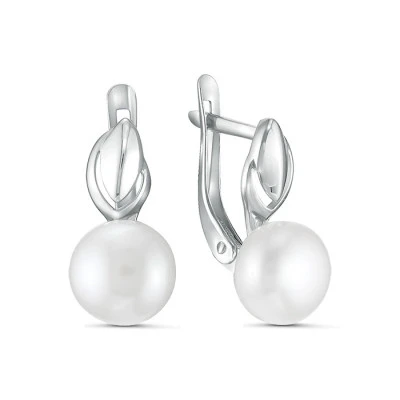 Серьги из белого золота с белыми речными жемчужинами 7,5-8 мм