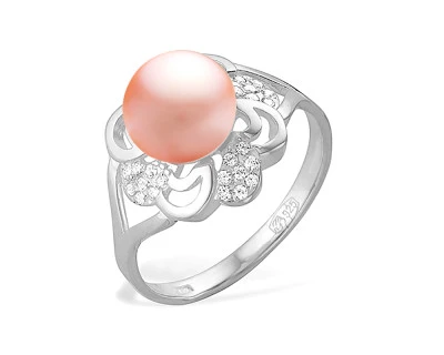 Кольцо из серебра с розовой речной жемчужиной 7,5-8 мм