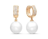 Серьги из серебра c белыми японскими речными жемчужинами 14-14,5 мм