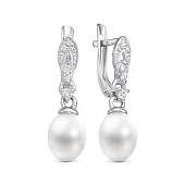 Серьги из белого золота с белыми речными жемчужинами 9-10 мм