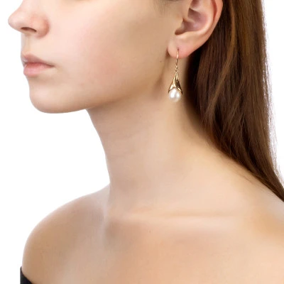 Серьги из серебра с белыми речными жемчужинами 11-12 мм