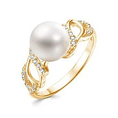 Кольцо из желтого золота с белой речной жемчужиной 8,5-9 мм