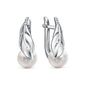 Серьги из серебра c белыми речными жемчужинами 7,5-8 мм