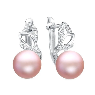 Серьги из серебра с розовыми речными жемчужинами 9,5-10 мм