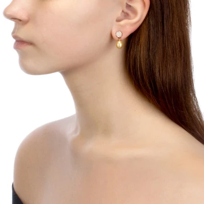 Серьги из серебра с золотистыми речными жемчужинами 8-8,5 мм